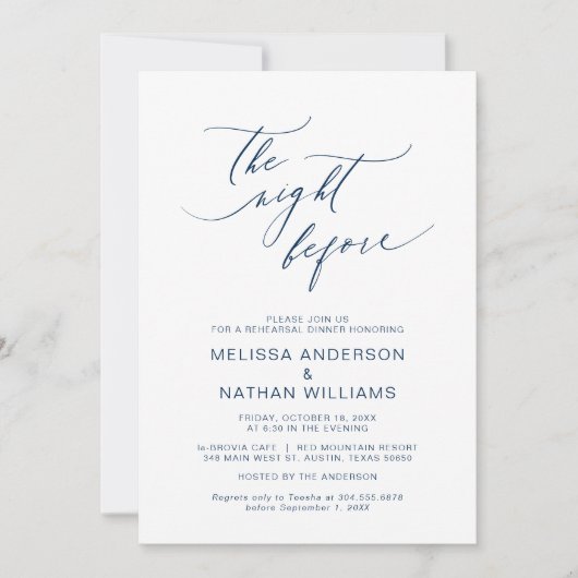 Night Before, Navy Blue, Probe Dinner Einladung (Vorderseite)