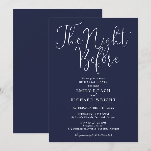 Night Before Probe Dinner Navy Blue Einladung (Vorne/Hinten)