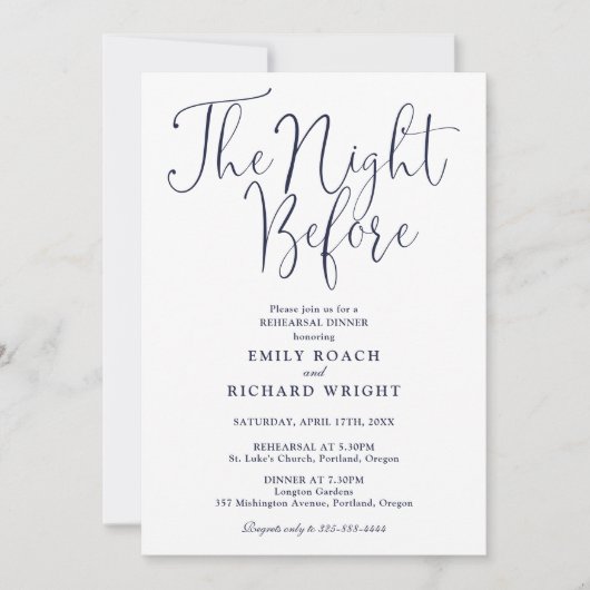 Night Before Probe Dinner Navy Blue Einladung (Vorderseite)