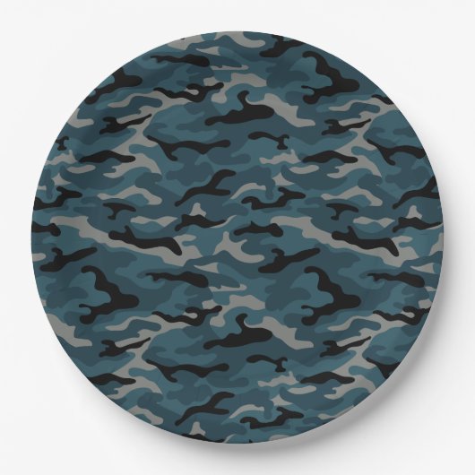 Night Blue Camouflage Camouflage Pappteller (Vorderseite)