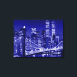 Night Blue New York City Pop Art Leinwanddruck<br><div class="desc">Brooklyn Bridge,  River and Manhattan Cityscape,  Wolkenkratzer und Gebäude</div>