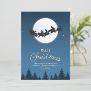 Night Blue Simple Santa Claus Sled Frohe Weihnacht Einladung