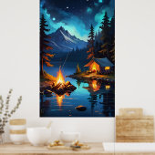 Night Campfire and Mountain View Poster (Küche)