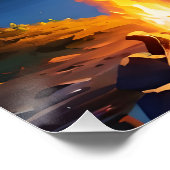 Night Campfire and Mountain View Poster (Ecke)