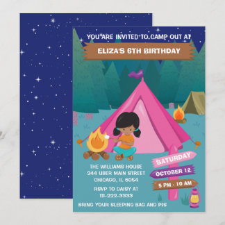Night Camping Birthday Party Afrikanisches Amerika Einladung