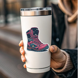 Night Camping Pink Hiking Boot Sticker | Die-Cut