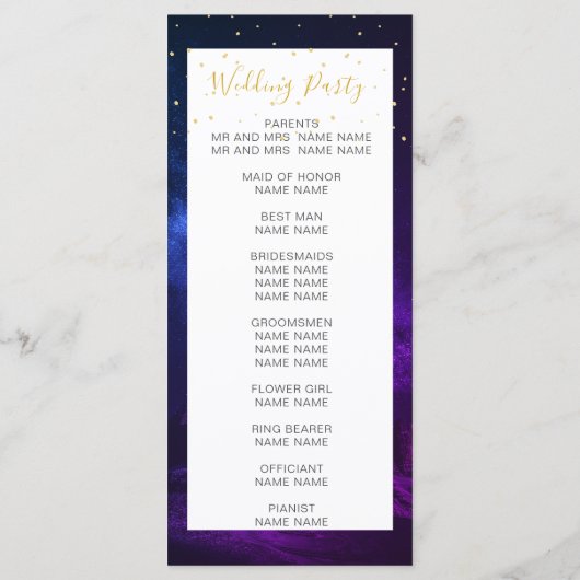 Night Celestial Sky Elegante Hochzeit Willkommen Programm (Rückseite)