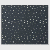 Night Charcoal White Cosmos Floral Pattern Geschenkpapier (Flach)