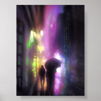 NIGHT CITY RAIN DRUCK POSTER