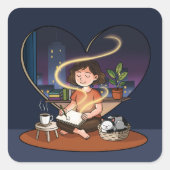 Night Creator Cozy Heart Window Art Quadratischer Aufkleber (Vorderseite)