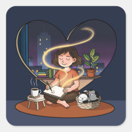 Night Creator Cozy Heart Window Art Quadratischer Aufkleber