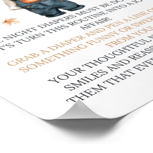 Night Diaper Schilderung Pumpkin Rustic Baby Dusch Poster (Ecke)