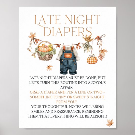 Night Diaper Schilderung Pumpkin Rustic Baby Dusch Poster (Vorne)
