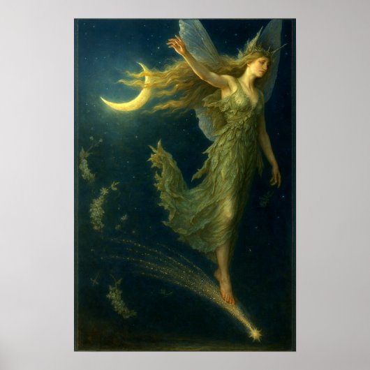 Night Fairy Riding On A Shooting Star Fantasy Art Poster (Vorne)