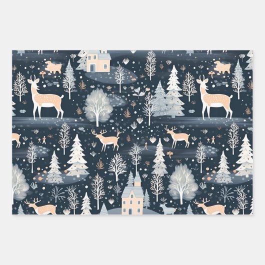 Night Forest Winter Village Geschenkpapier Set (Vorderseite 2)