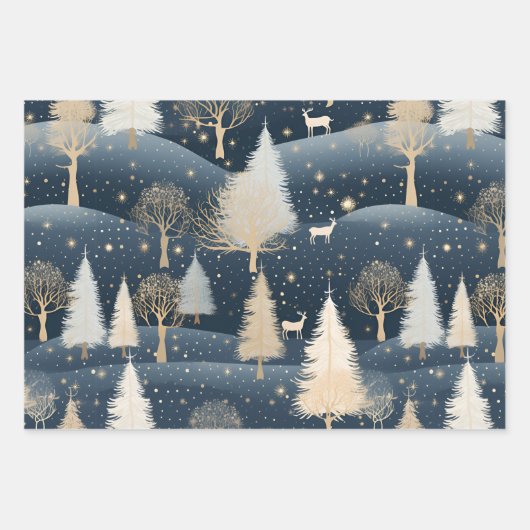 Night Forest Winter Village Geschenkpapier Set (Vorderseite)