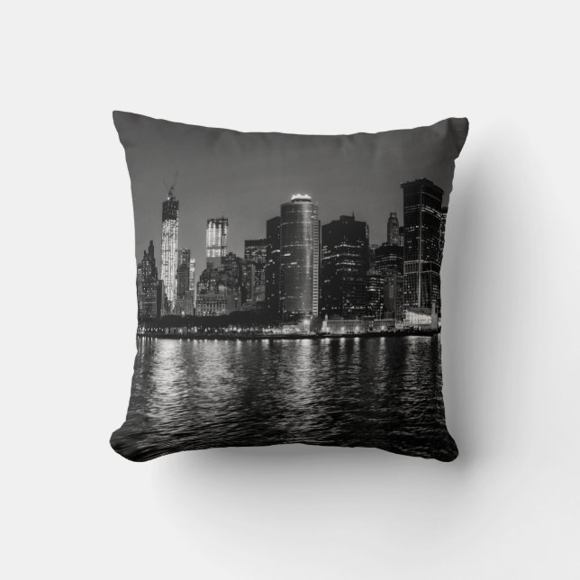 Night Foto of the New York City Skyline Landschaft Kissen (Vorderseite)