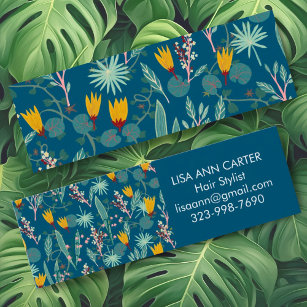 Night Garden Floral Botanisches Muster dunkelblau Mini Visitenkarte