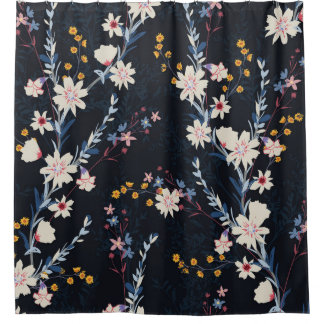 Night Garden Floral Navy Muster Duschvorhang