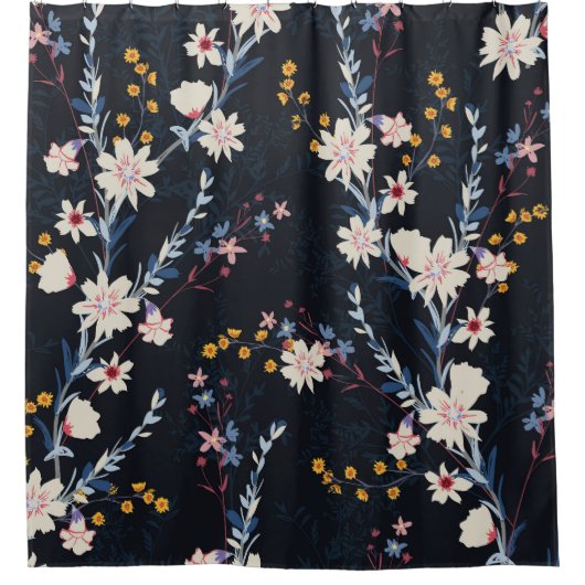Night Garden Floral Navy Muster Duschvorhang (Vorderseite)