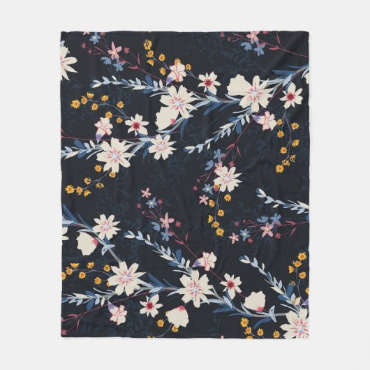 Night Garden Floral Navy Muster Fleecedecke (Vorderseite)