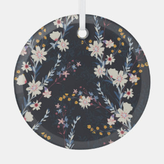 Night Garden Floral Navy Muster Ornament Aus Glas