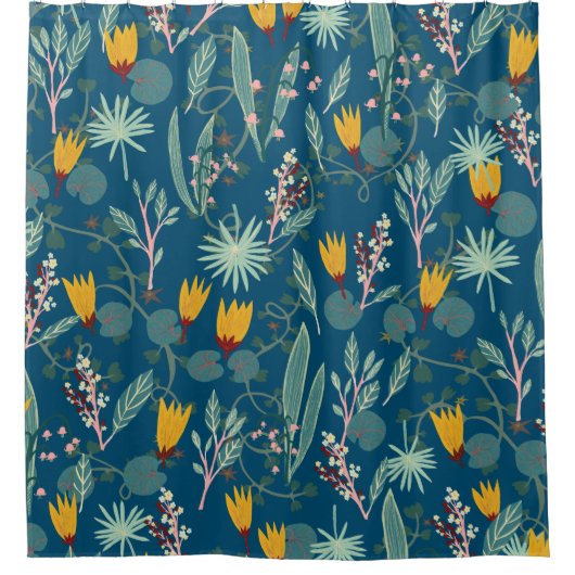 Night Garden Pflanze & Blume Muster Duschvorhang (Vorderseite)