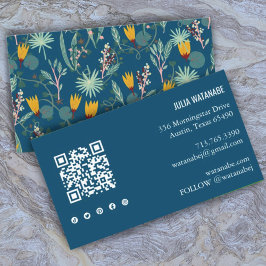 Night Gardens Floral QR Code Social Media Chic Visitenkarte
