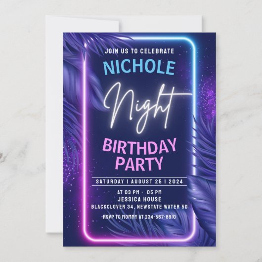 Night Glow Geburtstag Einladung Party (Vorderseite)