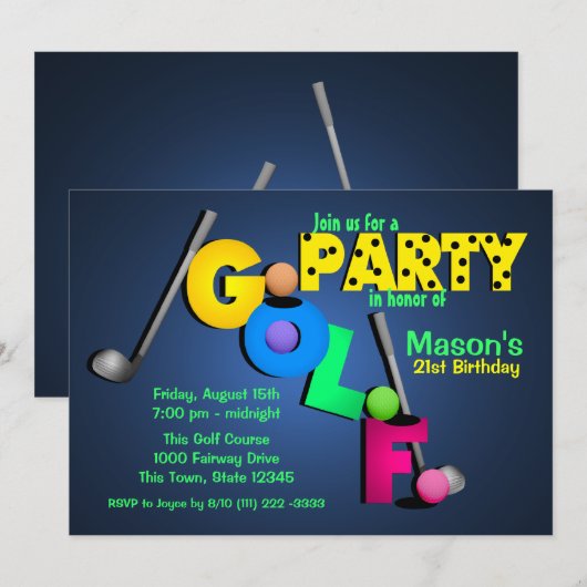 Night Glow Golf Party Einladung (Vorne/Hinten)