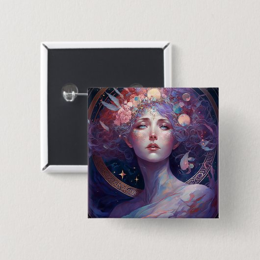 Night Goddess Queen Fantasy Art Button (Vorne & Hinten)