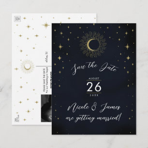 Night Gold Celestist Sunburst Foto Save the Date Ankündigungspostkarte