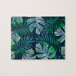 Night Green Tropical Leaves Puzzle