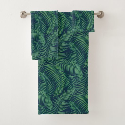 Night Green Tropical Palm Blätter Badhandtuch Set (Insitu)