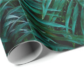 Night Green Tropical Palm Blätter Geschenkpapier (Rolleneckpunkt)