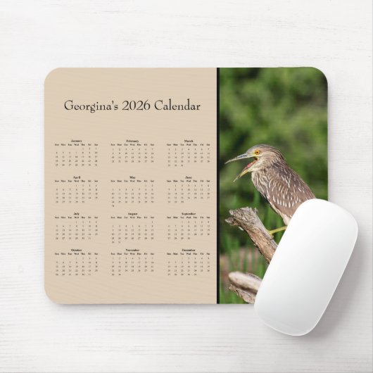Night Heron: Customize full year 2026 calendar  Mousepad (Mit Mouse)
