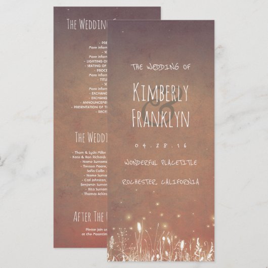 Night Light Fireflies Field Rustic Wedding Program Programm (Vorne/Hinten)