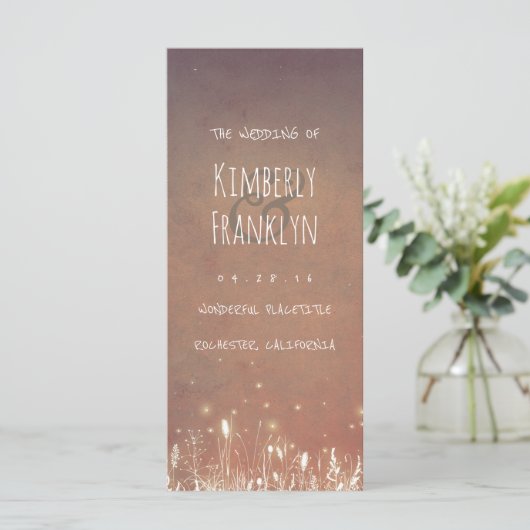 Night Light Fireflies Field Rustic Wedding Program Programm (Stehend Vorderseite)
