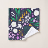 Night Moon Garden Floral Botanisches Muster Badhandtuch Set (Waschlappen)