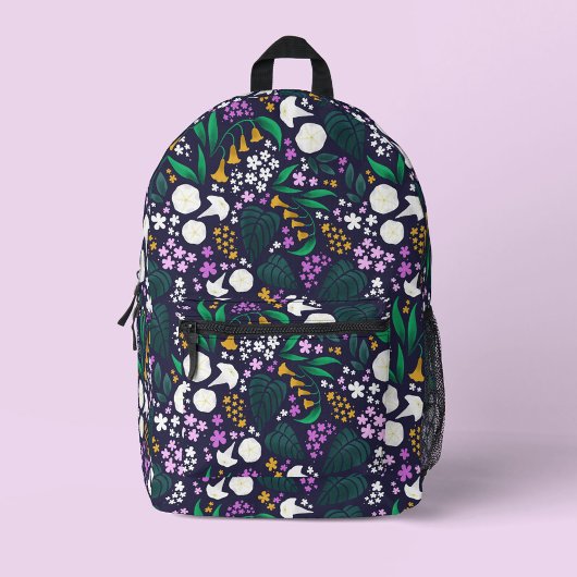 Night Moon Garden Floral Botanisches Muster Bedruckter Rucksack
