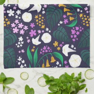 Night Moon Garden Floral Botanisches Muster Geschirrtuch