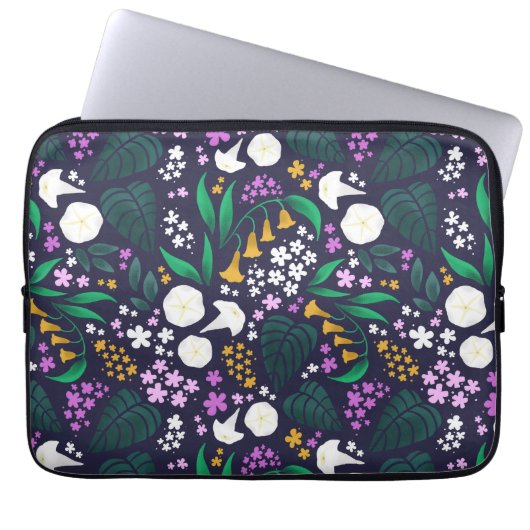 Night Moon Garden Floral Botanisches Muster Laptopschutzhülle (Vorderseite)