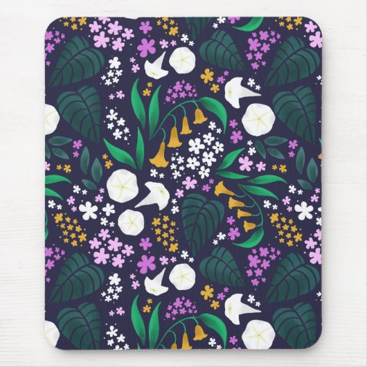 Night Moon Garden Floral Botanisches Muster Mousepad (Vorne)