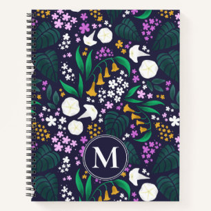 Night Moon Garden Floral Botanisches Muster Notizblock