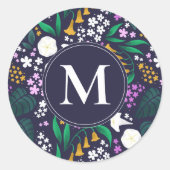 Night Moon Garden Floral Botanisches Muster Runder Aufkleber (Vorderseite)