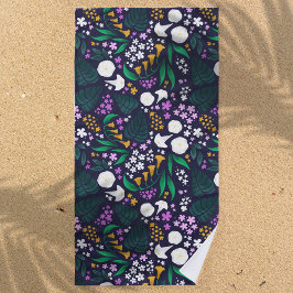 Night Moon Garden Floral Botanisches Muster Strandtuch