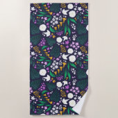 Night Moon Garden Floral Botanisches Muster Strandtuch (Vorderseite)