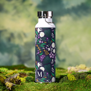 Night Moon Garden Floral Botanisches Muster Trinkflasche