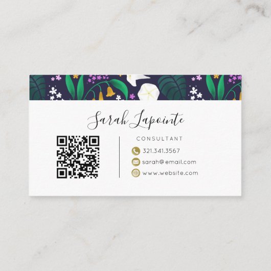 Night Moon Garden Floral Botanisches Muster Visitenkarte (Rückseite)