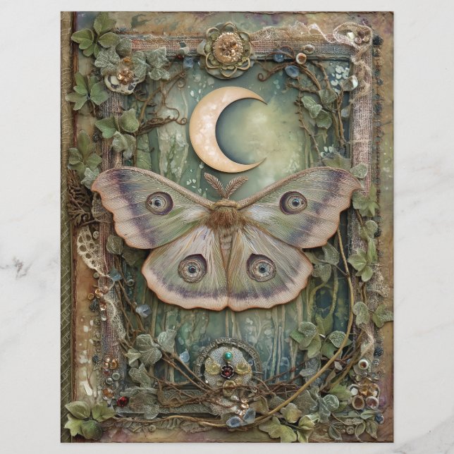 Night Moon Moth Junk Journal Scrapbook Paper (Vorderseite)
